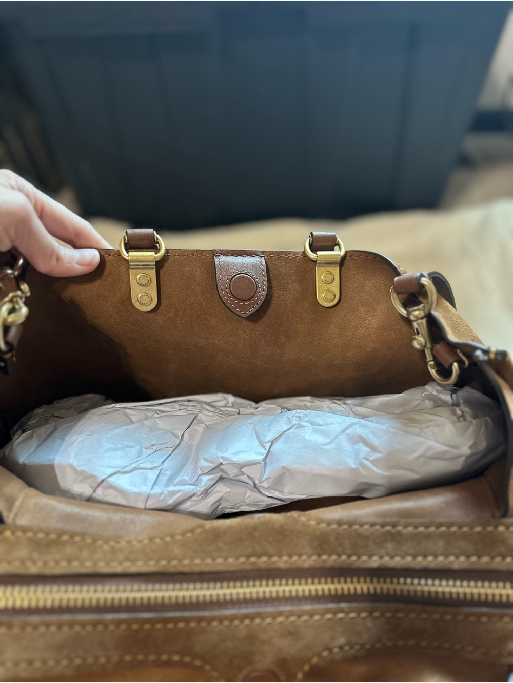 Coach Rouge 40 Suede & Soft Leather in Warm Brown Bag - Picture 6 of 15